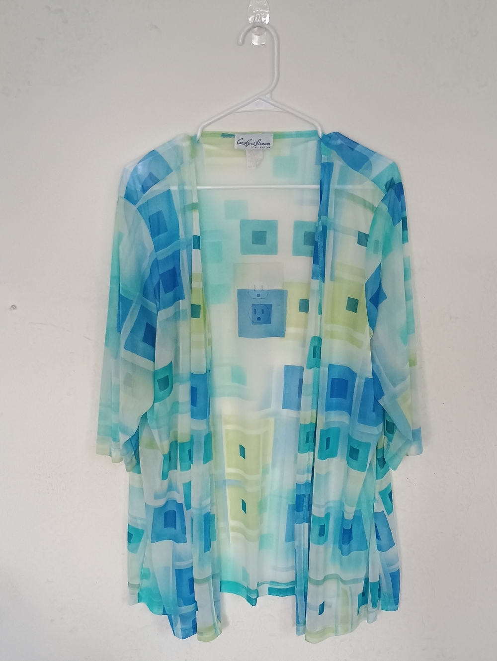 Cathy Daniels Blue Green Sheer Geometric Tunic